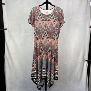 BEIGE By ECI Dress Womens Medium Black Multi Tribal Print Asymmetric Hem